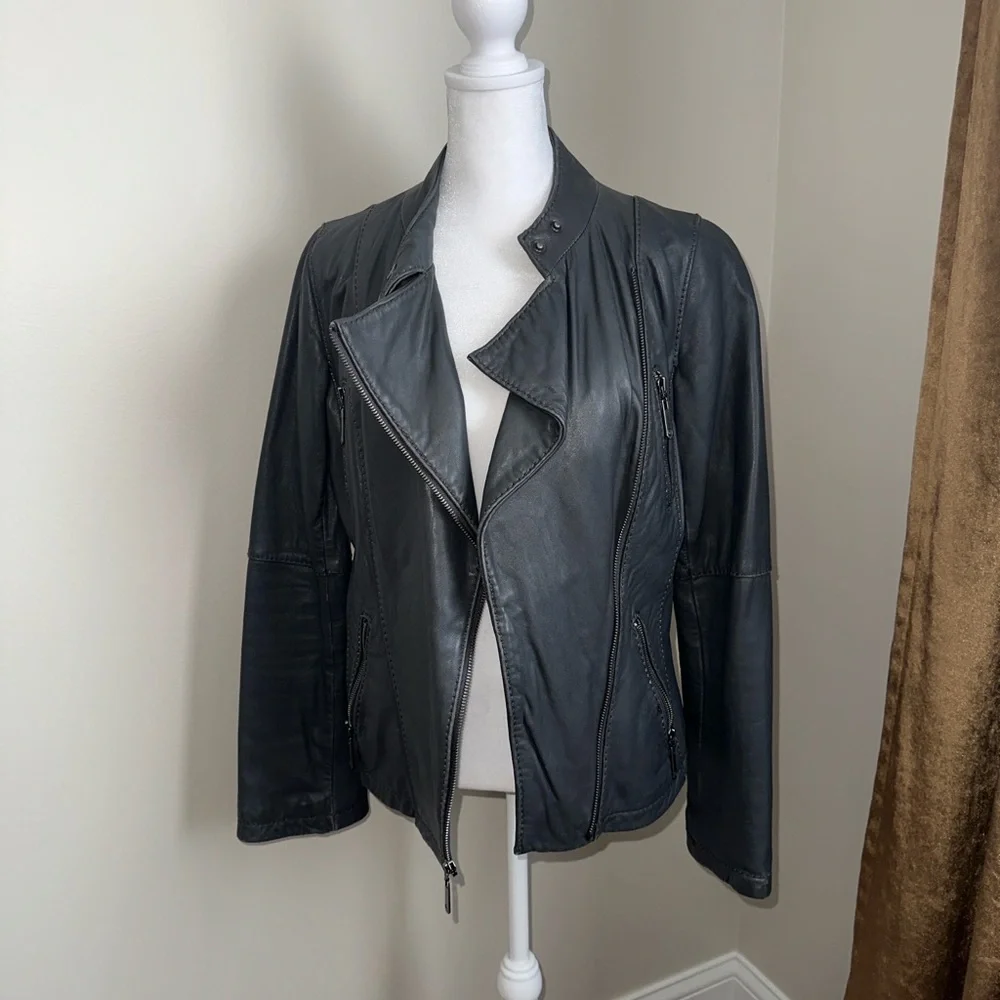 Michael Kors Women's Gray Leather Jacket - Picture 2 of 5